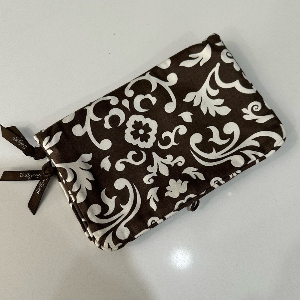 Thirty One Jewelry Pouch Brown & White